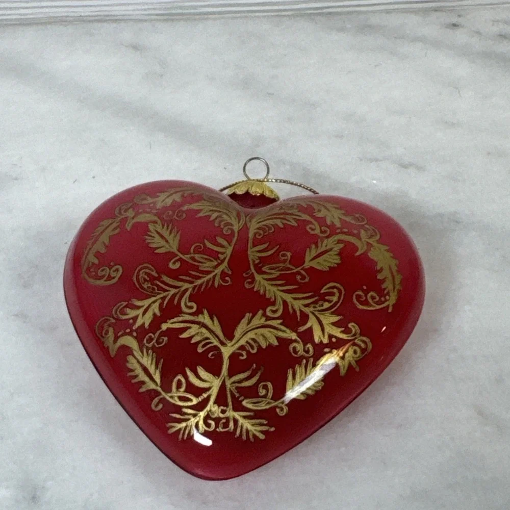 Li Bien Christmas Red/Gold Heart Glass Ornament 4